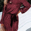 Wine Red Loose Long Sleeve Sequin Dress with Sash - EBEPEX