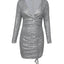 Gray Sequin Deep V Neck Side Shirring Long Sleeve Mini Dress