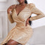 Gold Sequin Deep V Neck Long Sleeve Mini Dress - EBEPEX