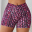 Red Printed High Waist Lift Up Yoga Shorts - EBEPEX