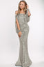 Silver Off Shoulder Tasseled Sleeve Sequin Party Maxi Dress