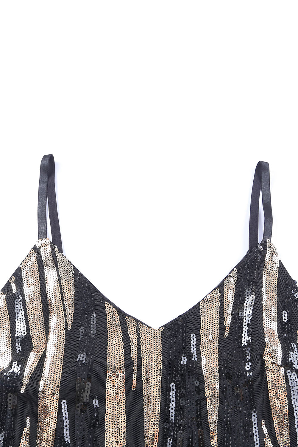 Vestido ajustado con tirantes de espagueti a rayas de lentejuelas negras - EBEPEX