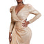 Gold Sequin Deep V Neck Long Sleeve Mini Dress - EBEPEX