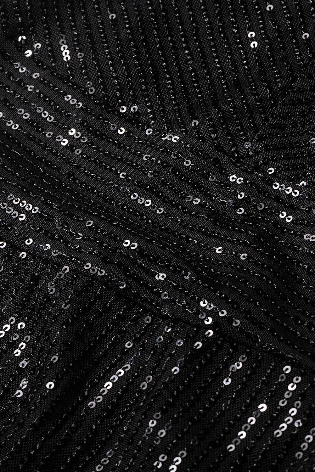 Black V Neck Long Sleeve Asymmetric Sequin Dress - EBEPEX
