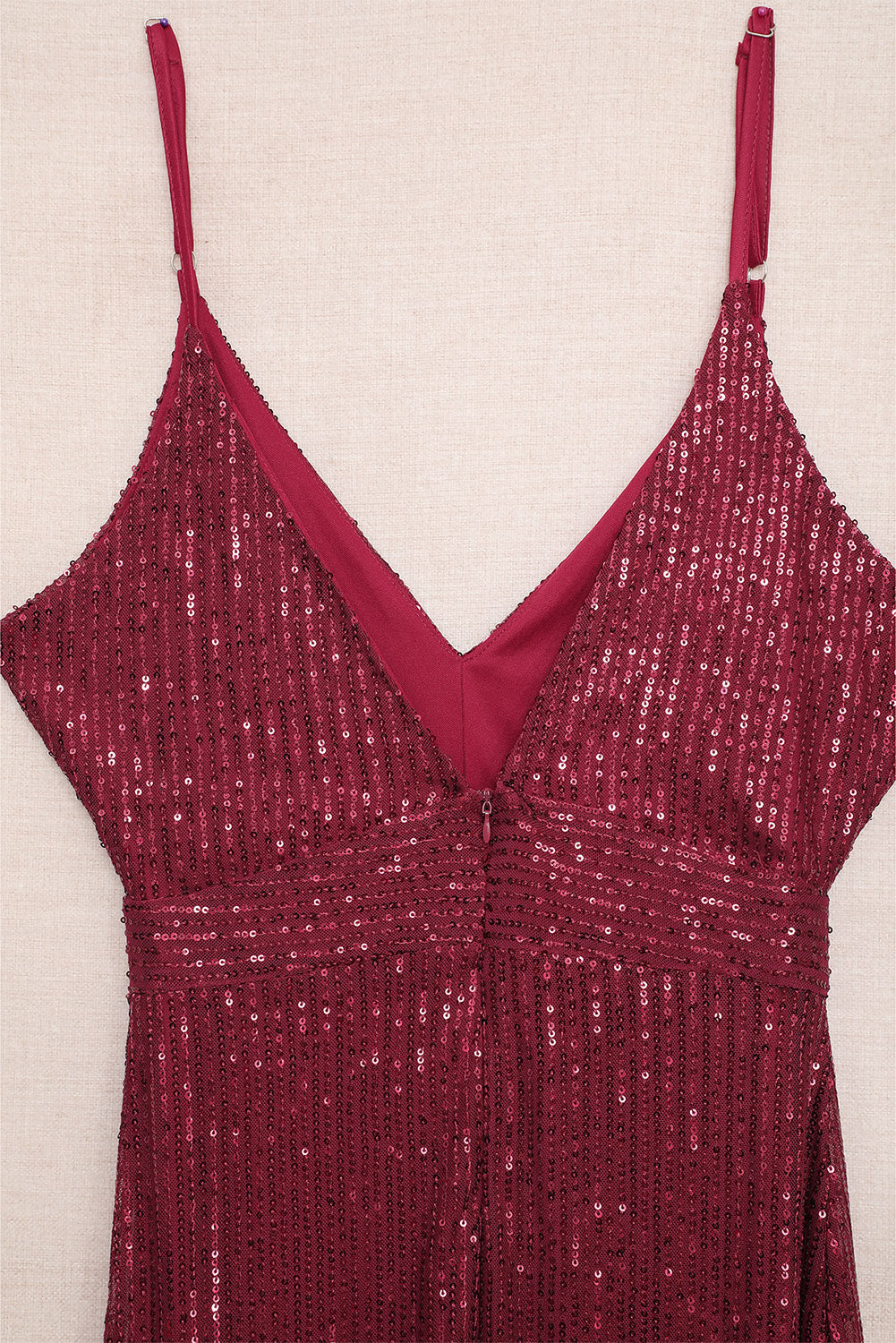 Red V Neck Bodycon Sequin Dress - EBEPEX