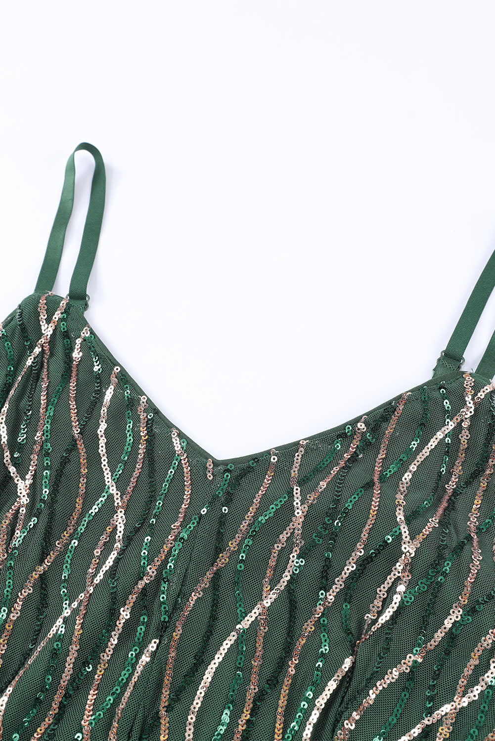 Green Sequin Lines Bodice High Waist Gown - EBEPEX