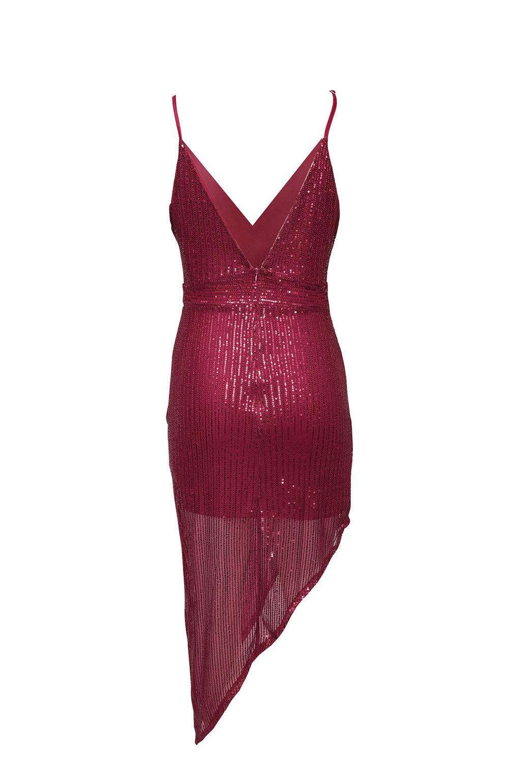 Red V Neck Bodycon Sequin Dress - EBEPEX