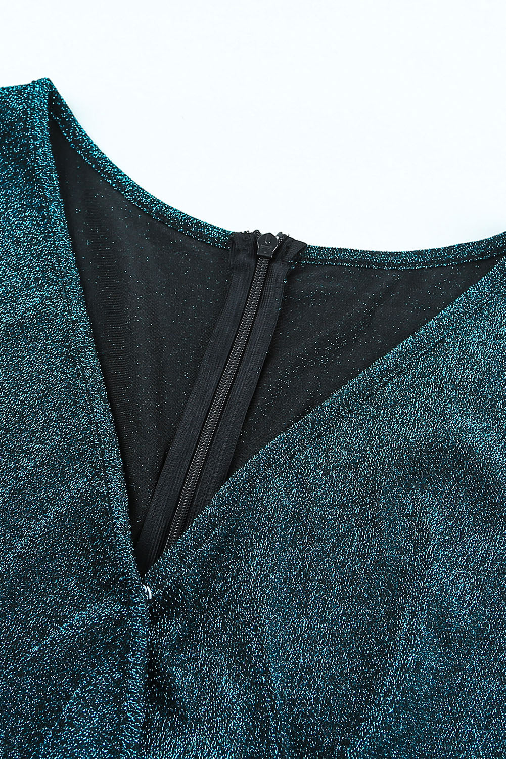 Green Glitter Wrap Over Long Sleeve Sequin Dress - EBEPEX