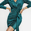 Green Glitter Wrap Over Long Sleeve Sequin Dress - EBEPEX