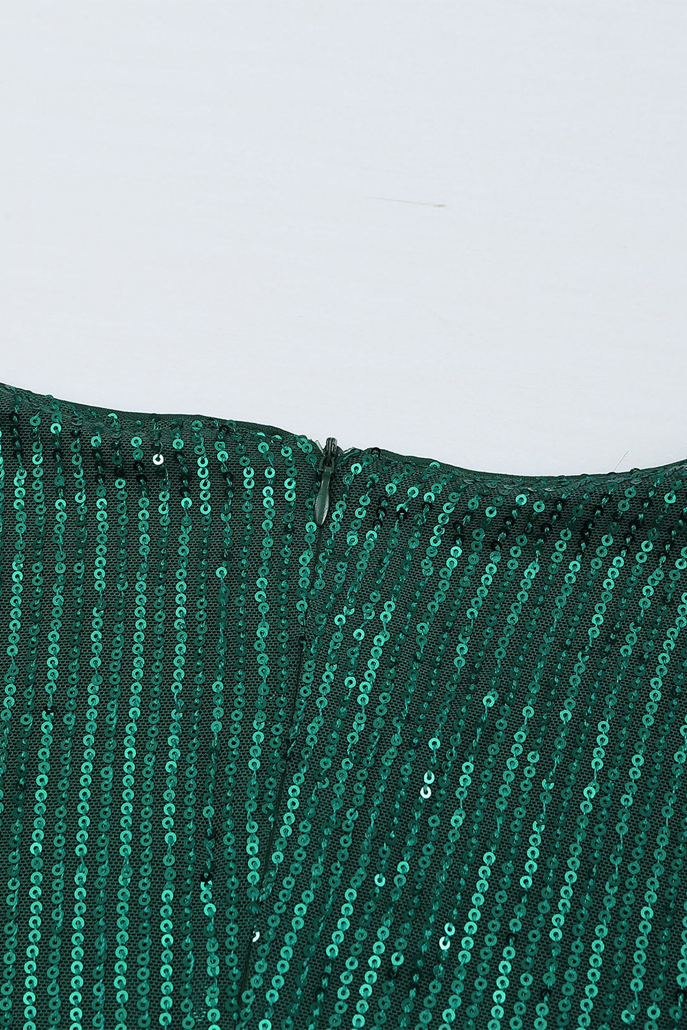 Green Sequin Deep V Neck Side Shirring Long Sleeve Mini Dress - EBEPEX