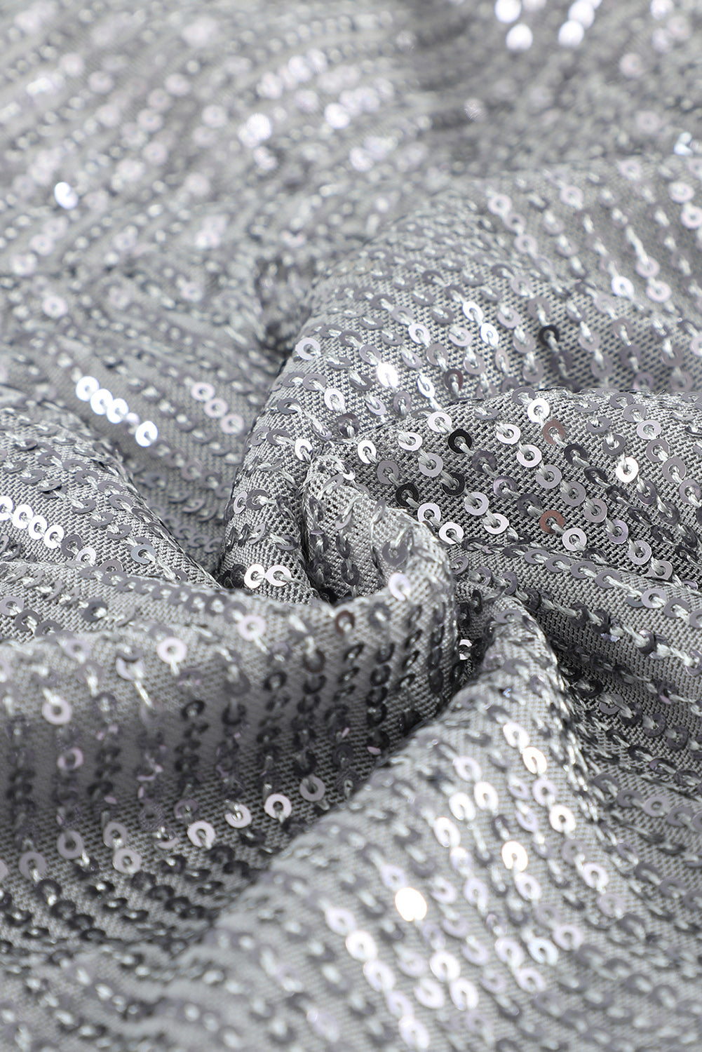 Gray Sequin Deep V Neck Side Shirring Long Sleeve Mini Dress - EBEPEX