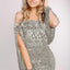 Silver Off Shoulder Tasseled Sleeve Sequin Party Maxi Dress - EBEPEX