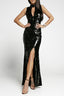 Black Slit High Neck Cutout Bust Sleeveless Sequin Gown