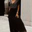 Black V-Neck Ruffle Sleeve Sequin Panel Dress - EBEPEX