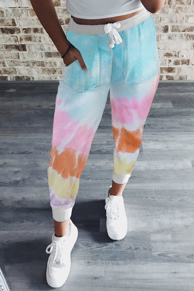 Multicolor Tie Dye Drawstring Waist Jogging Pants