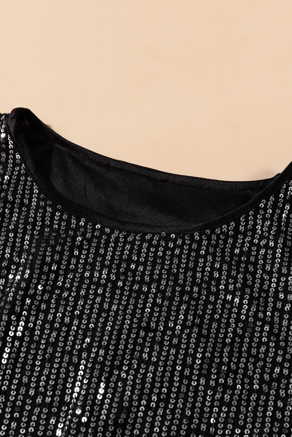 Silvery Loose Long Sleeve Sequin Dress with Sash - EBEPEX