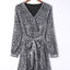 Gray Leopard Sequins V Neck Wrap Dress with Tie - EBEPEX
