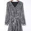 Gray Leopard Sequins V Neck Wrap Dress with Tie - EBEPEX