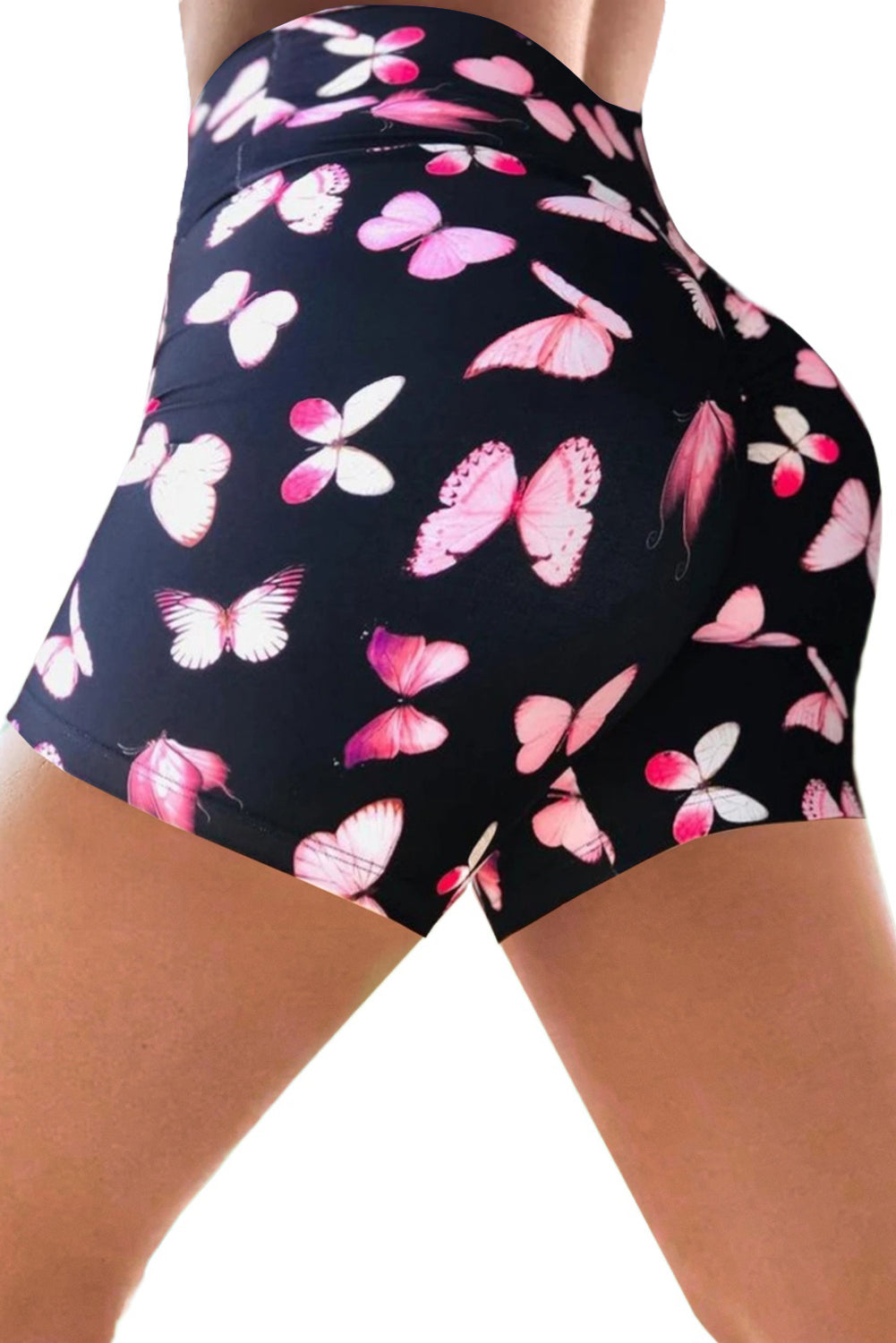 Pink Butterfly Print Booty Yoga Shorts - EBEPEX