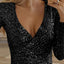 Black Surplice Wrap Ruched Sequin Bodycon Dress - EBEPEX