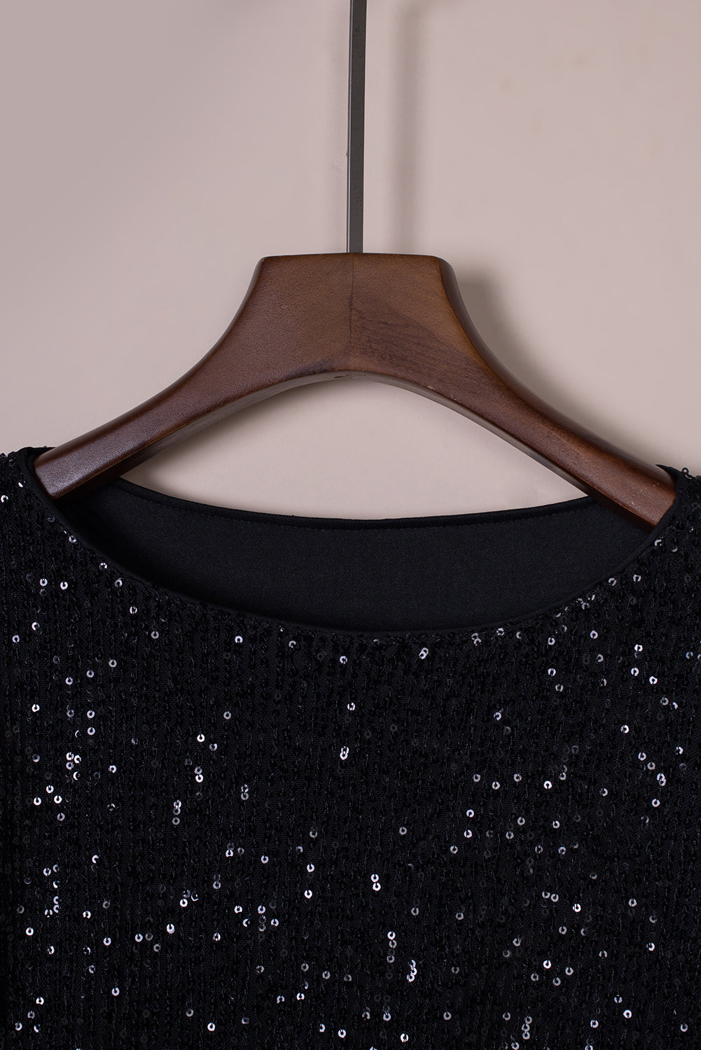 Black Side Slit Crew Neck Sequin Maxi Dress - EBEPEX