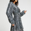 Gray Leopard Sequins V Neck Wrap Dress with Tie - EBEPEX