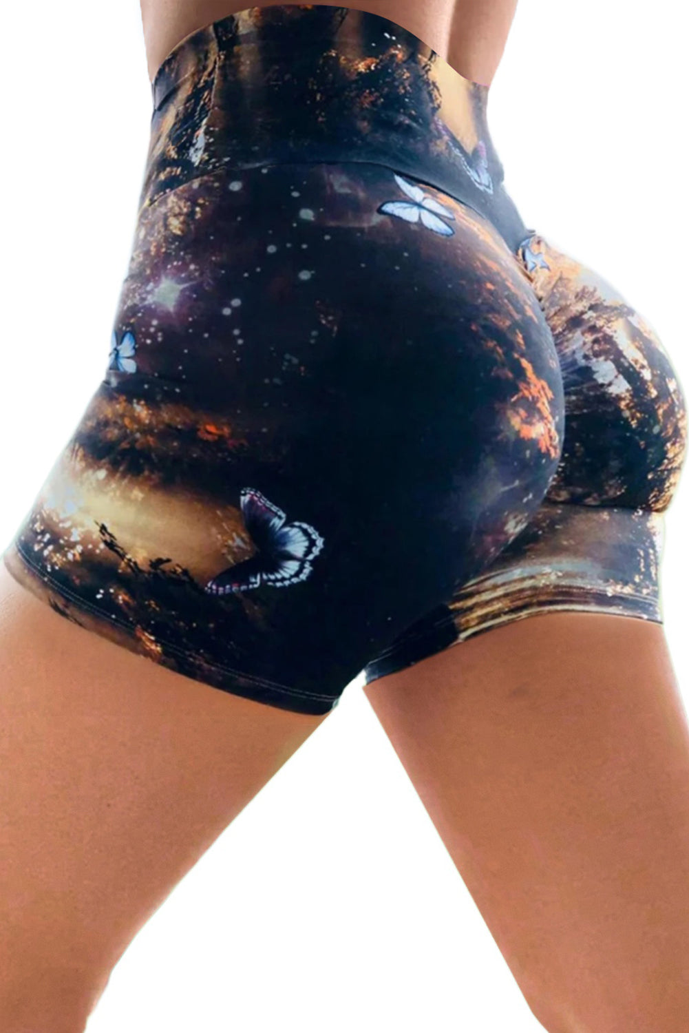 Pantalones cortos negros de yoga con estampado de galaxias - EBEPEX