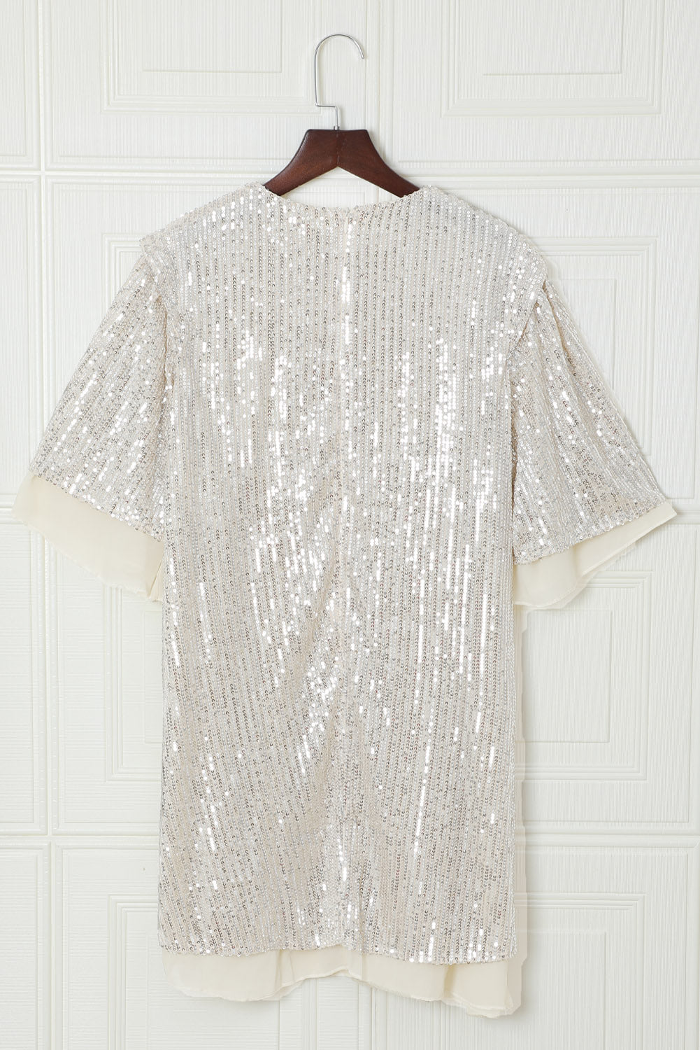 Silvery Sequin Shift Mini Dress - EBEPEX