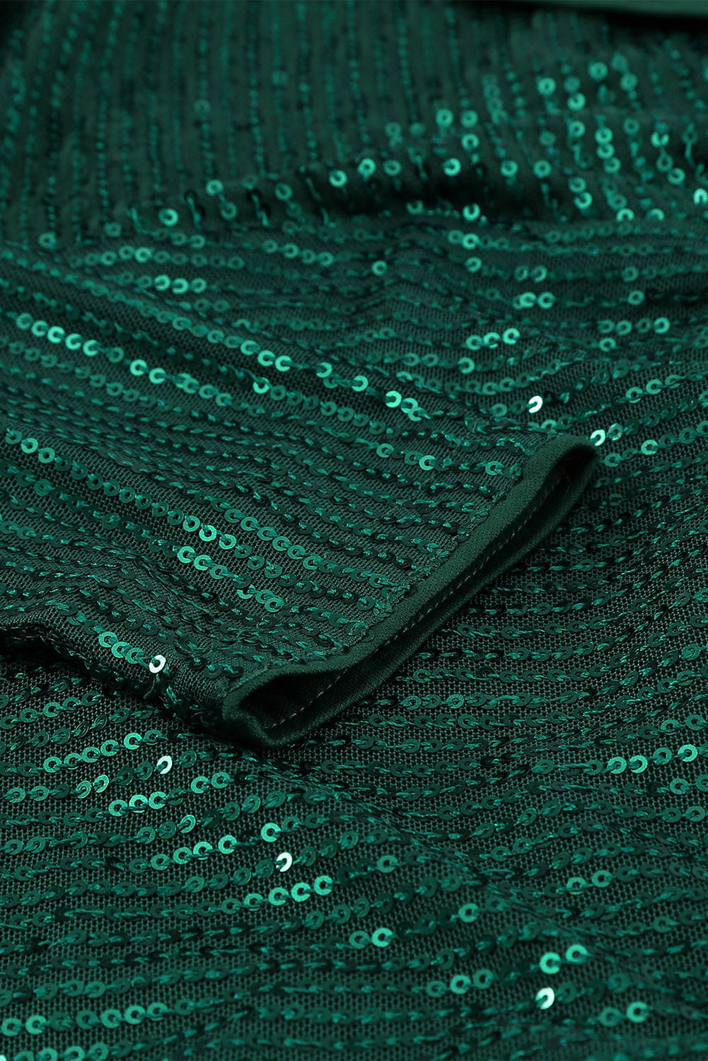 Green Sequin Deep V Neck Side Shirring Long Sleeve Mini Dress - EBEPEX