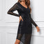 Black V Neck Long Sleeve Asymmetric Sequin Dress - EBEPEX