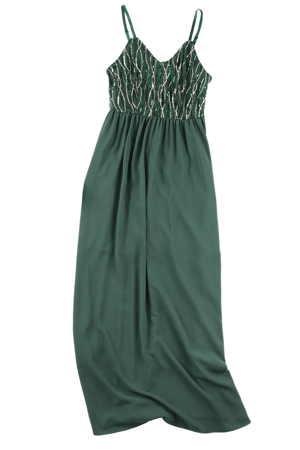 Green Sequin Lines Bodice High Waist Gown - EBEPEX