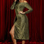 Green Off Shoulder Ruched Thigh High Slit Sequin Dress - EBEPEX