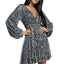 Gray Leopard Sequins V Neck Wrap Dress with Tie - EBEPEX