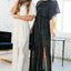 Black Side Slit Crew Neck Sequin Maxi Dress - EBEPEX