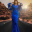 Blue Sequin Fringe Sleeve Party Maxi Evening Dress