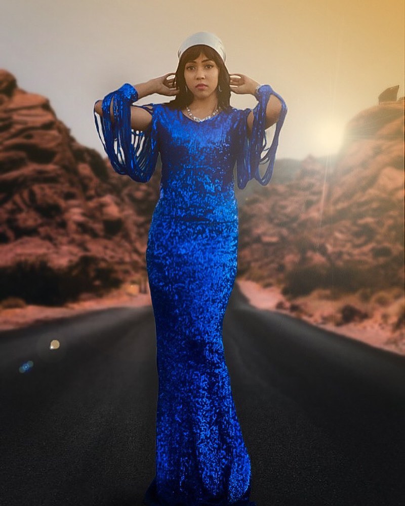 Blue Sequin Fringe Sleeve Party Maxi Evening Dress - EBEPEX