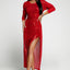 Red Sequined Georgette Wrapped Slit Dress - EBEPEX